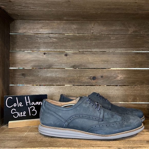 Mens Cole Haan Original Grand‎ Navy Blue Suede Casual Wingtip Oxfords Size 13 M - Picture 1 of 7